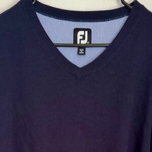 FootJoy Mens Wool V-Neck Golf Sweater Pullover Long Sleeve Navy‎ Blue